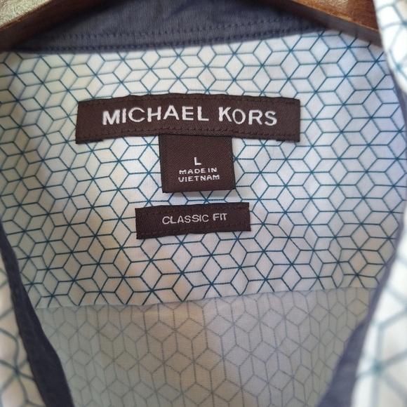 Michael Kors Mens Classic Fit Geometric Print Short Sleeve Button Shirt Size L - Picture 2 of 7